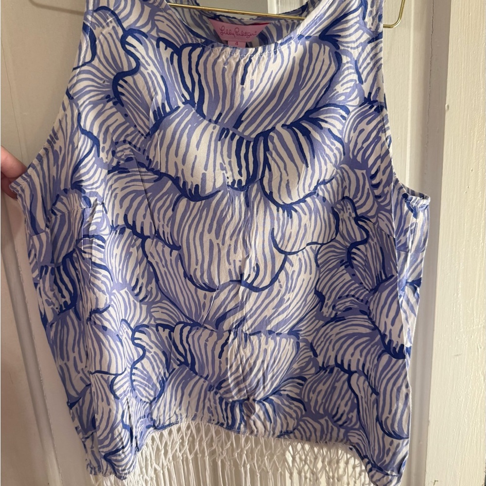 Lilly Pulitzer Blue and White Striped Floral Tank Top